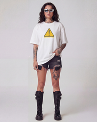 Proceed with Caution Oversized Offwhite Unisex T-shirt