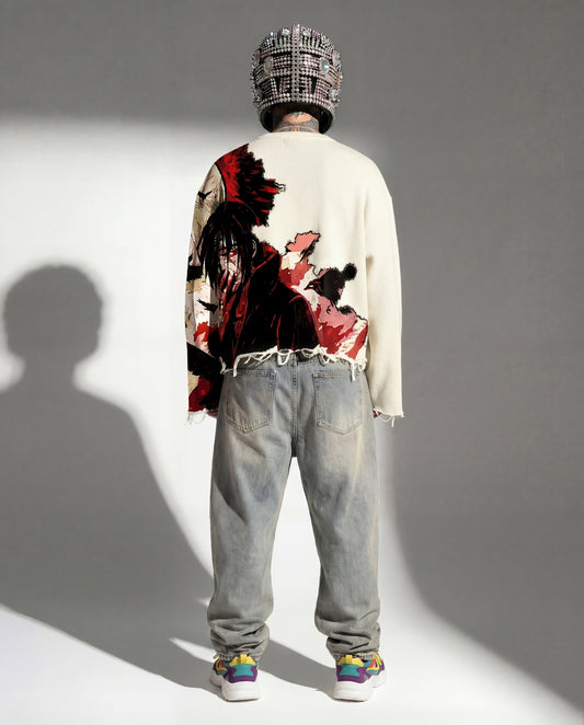 Itachi Uchiha “Mind Split” Unisex Sweatshirt Offwhite | Black